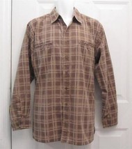 Sz L Haband Mens Multi Brown Large Checks Cotton Blend LS Shirt Faded Lo... - £11.93 GBP