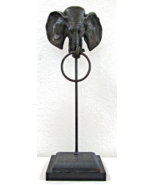 Vintage Bronze Elephant Head with Ring Towel Holder on Stand 23&quot; Tall - $270.00 CAD