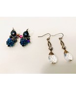 Pierced Dangle Earrings Set Of 2 Faceted Irridescent Beads &amp; Clear Briolet - £5.55 GBP