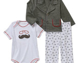 NWT Quiltex Baby Boy Mustache Chambray Jacket Bodysuit Pants Outfit Set ... - $10.99