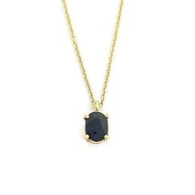 Oval Blue Sapphire Solitaire Pendant Necklace 14K Yellow Gold .30 CT - £396.90 GBP