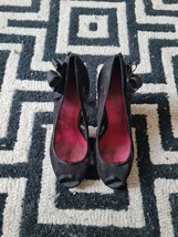 New Look Black Mesh Peep Toe Side Ruffles Heels Size 6uk/39eur Express Shipping - £17.83 GBP