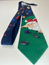 Father Christmas Santa Claus Playing Pool Billiards Tie  Blue 57” Holiday - $8.59