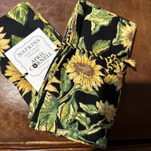 April Cornell 6pc Sunflowers Napkins Black Ground Yellow Sunflowers Bnwt Nice - $28.39