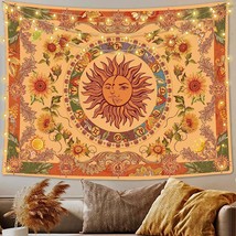Yellow Sun And Moon Tapestry Vintage Indie Boho Tapestry Wall Hanging With Sunfl - £15.74 GBP