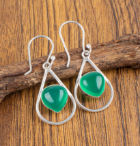 Green Onyx Gemstone 925 Silver Earring Handmade Jewelry Earring 1.50&quot; - £9.02 GBP