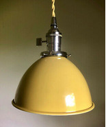Yellow Porcelain Enamel Shade: 7&quot; Industrial Dome, 2-1/4&quot; fitter Metal L... - £20.50 GBP