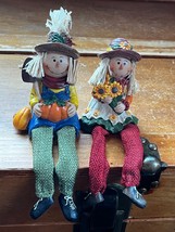 Lot of Cute Mixed Resin Straw &amp; Fabric Scarecrow w Pumpkin or Sunflowers Dangly - £9.05 GBP