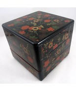 Japanese Black Floral Lacquer 3 Tier Bento Lunch Jewelry Trinket Stackin... - $40.71 CAD