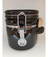 Black Ceramic Canister w/ Bail Lid & Wooden Scoop / Spoon