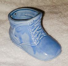 Baby Blue Ceramic Bootie Bootsie Bank Trade Mark Baby Shower Vintage - $6.99