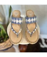 VINCE CAMUTO Lavanda Leather Espadrille Wedge Sandal, Size 9.5, Blue/Whi... - $49.00