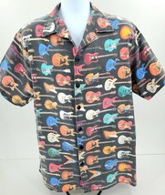 Gi Mens Button Down Short Sleeve Shirt Electric Guitar Pattern Size XL - £26.70 GBP