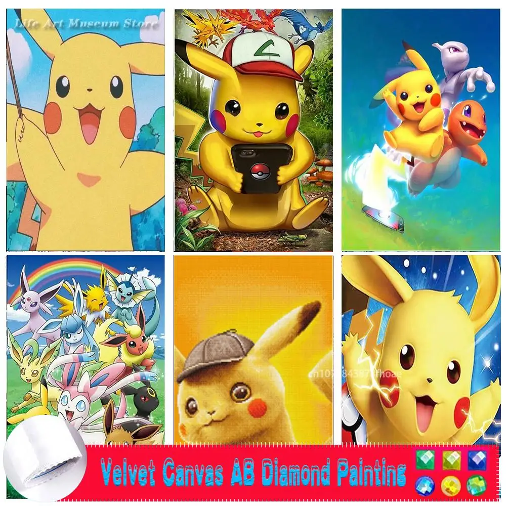 Pokemon DIY 5D Anime AB Velvet Canvas Diamond Painting Pikachu Figure Pattern - £11.11 GBP+