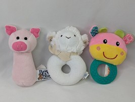 Farm Animals Plush Grabber Ring Cow Teether Pig Sheep Stuffed Animal Toy - £12.14 GBP