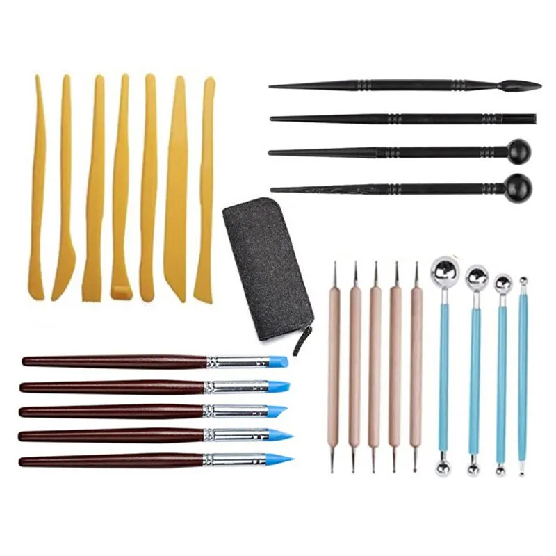 26Pcs Pottery Clay Sculpting Tools Pottery Carving Tool Kit With Carrying Case - £10.38 GBP