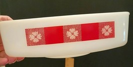 VINTAGE FEDERAL MILK GLASS GINGHAM FLOWER LOAF PAN CASSEROLE DISH - $12.00