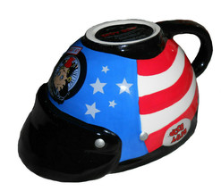 Betty Boop Ceramic Motorcycle Helmet American Flag Latte Coffee Mug Cup - £22.10 GBP