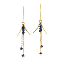 Striking Hanging Blue Lapis-Lazuli and Brass Chain Dangle Earrings - £6.63 GBP