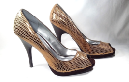 CALVIN KLEIN Women Size 10 High Heel Bronze Peep Toe Pump Platform Stiletto - $39.99