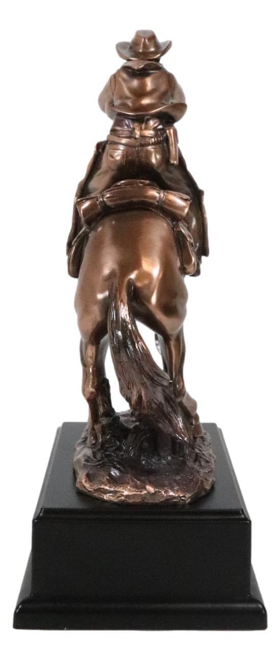 Rustic Western Wild Cowboy Bracing On A Galloping Horse Bronzed Resin Statue Item image 7