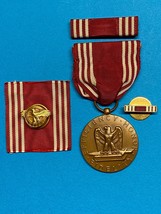 WWII, ARMY GOOD CONDUCT MEDAL, RIBBON, DISCHARGE BADGE, LAPEL BADGE, NAMED - $20.00