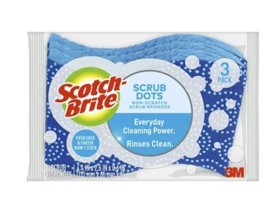 Scotch-Brite Scrub Dots Non-Scratch Scrub Sponge, Blue, Pack of 3 Scrub ... - $5.95