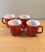 Vintage 60s set of 4 Corelle by Pyrex Burnt Orange mugs (discontinued and rare) - $30.00