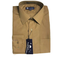 Valerio Men&#39;s Dress Shirt Taupe with Pocket Convertible Cuffs Size 15/15.5 - £19.92 GBP