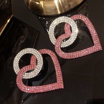 Pink Green Heart shape rhinestone Hoop Earrings | Luxury statement earri... - £39.83 GBP