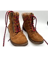 Steve Madden Girls hoddes Cognac Brown Fur Trim Lace Up Snow Boots Size 1 - $25.04