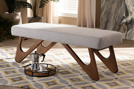 Soleil Greyish Beige Fabric Upholstered Walnut Brown Finished Boomerang ... - $4,016.62 MXN