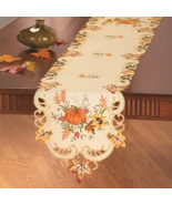 Embroidered Table Runner Pumpkin Leaves Intricate Cutouts Scroll Fall Decor - $19.53