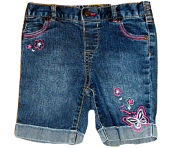 Faded Glory Girls Toddler Denim Shorts Embroidered Stars Butterfly Flowers 24 mo - $7.87