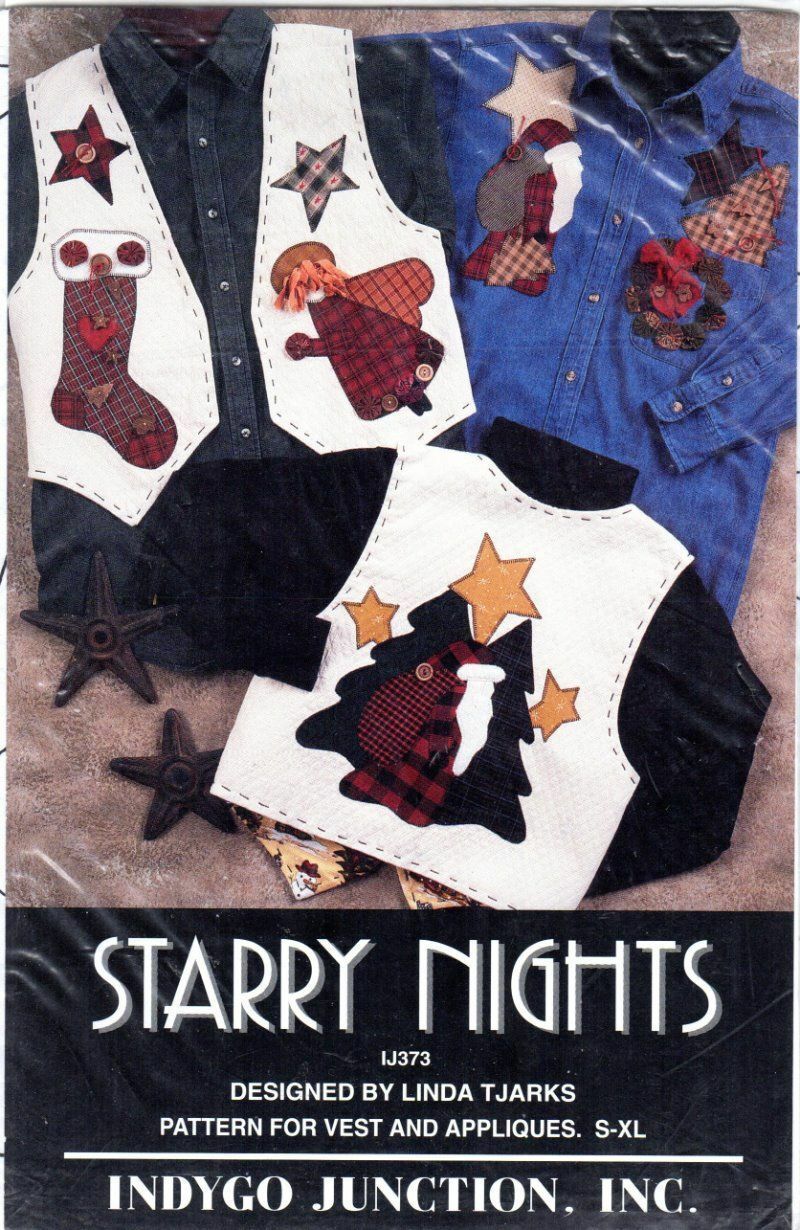 Starry Nights Pieced Fabric & Applique & Vest Pattern IJ373 Size S, M, L, XL - $8.47