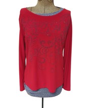 Bleeker &amp; McDougal Red Long Sleeve Shirt Bead Embellished Womens Large - £11.87 GBP