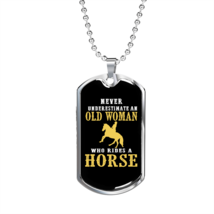 Old Woman Horse Horse Necklace Stainless Steel or 18k Gold Dog Tag 24&quot; Chain - £37.92 GBP+