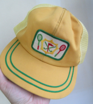 vintage 1980&#39;s trucker hat GOLD TENNIS snapback mesh cap yellow green UN... - £22.41 GBP