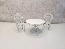 Vintage White Metal Wicker Dollhouse Furniture Set Of  3 Armchairs &amp; Table - $16.18