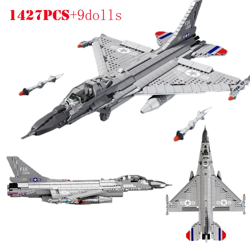 Military F-16 Falcon SU-47 Stealth Fighters Building Blocks WW2 Army Airplanes - £80.10 GBP