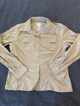 Liz Claiborne Brown Button-Up Shirt Large Cotton Spandex Collared Long S... - $12.00