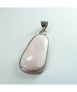 Sterling Silver 2&quot; Light Pink Mangano Calcite Smooth Stone Necklace Pendant - £32.49 GBP