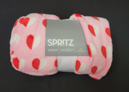 Spritz Valentine Hearts Micro-plush Throw Blanket 50”x60”, Pink w/ Hearts - £7.82 GBP