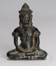 Antique Khmer Style Bronze Meditation Bayon Buddha Statue - 14cm/6&quot; - $309.06