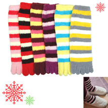 3 Pairs Fuzzy Toe Socks Womens Winter Soft Cute Warm Plush Striped Size 9-11 Lot - £18.15 GBP