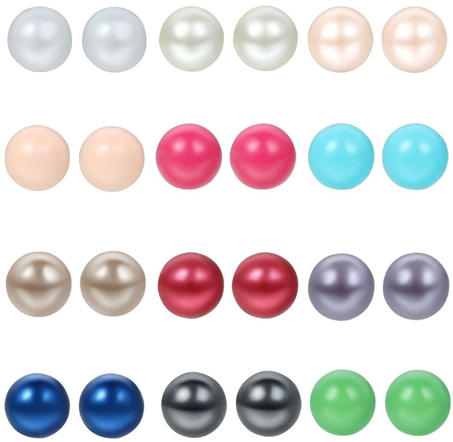 24pcs Stainless Steel Colorful Imitation Pearl Round Ball Earrings - $35.14