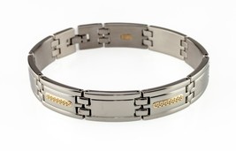 Acciaio Inox &amp; 14k Oro Giallo Uomo Collegamento Bracciale 21.6cm - £116.35 GBP