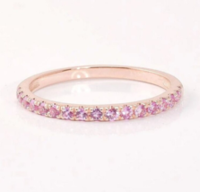 Pink Sapphire Pave Half Eternity Band 14K Rose Gold Plated Matching Wedding Ring - £31.75 GBP