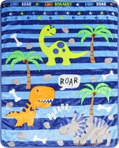 Everyday Kids Dinosaur Toddler Boy&#39;s Soft Striped Dino Blanket Throw, 30... - $14.84
