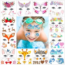 Kids Animal Face Tattoo Face Painting Party Favors 12 Pack Giraffe Rabbit Unicor - £19.04 GBP
